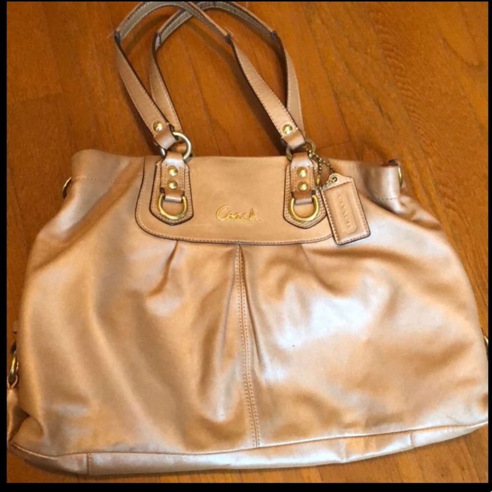 Coach Ashley gold/tan leather tote